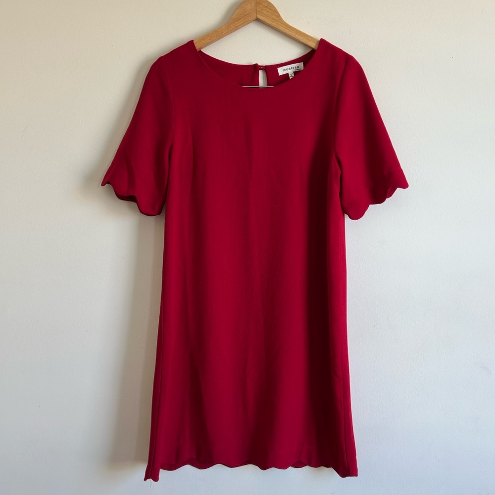 Monteau || womans midi wine Red scalloped hems Women's Dress size L